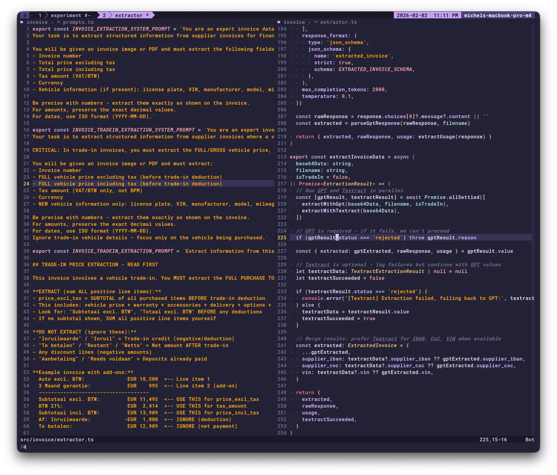 Extraction prompts and extractor code